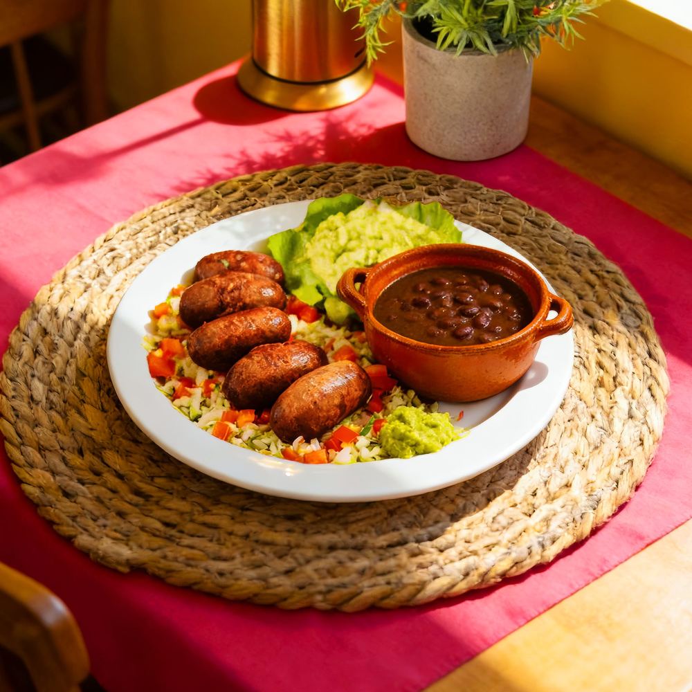 Butifarras con frijoles de la olla y guacamole